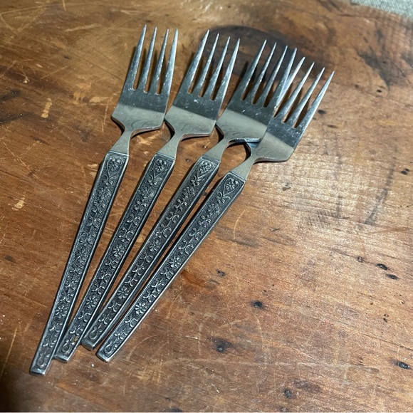 United Silver Co CORDOVA stainless floral MCM salad desert fork flatware JAPAN - Picture 6 of 8